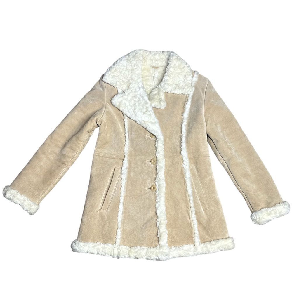 Wilsons Genuine Leather Tan Coat Faux Fur Shearling Women Trucker Jacket size S